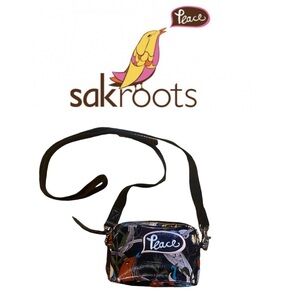 SAKROOTS black peace print pattern crossbody bag purse tote